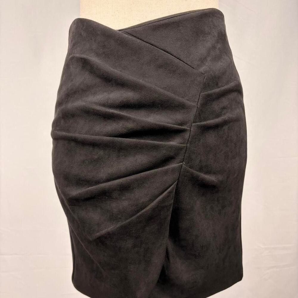 Black faux suede ruched mini